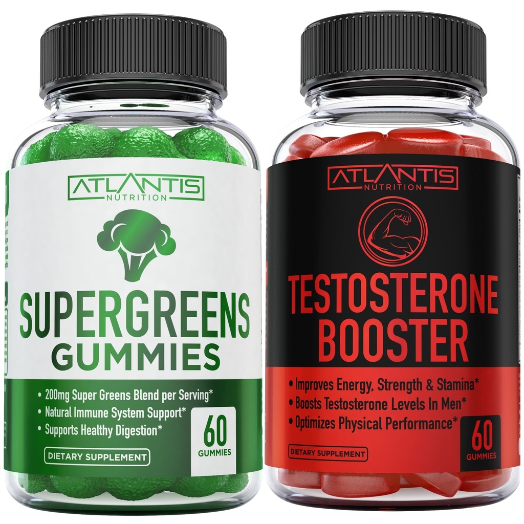 Atlantis Nutrition Supergreens 60 Gummies + Testosterone Booster 2-Pack (120 Gummi)