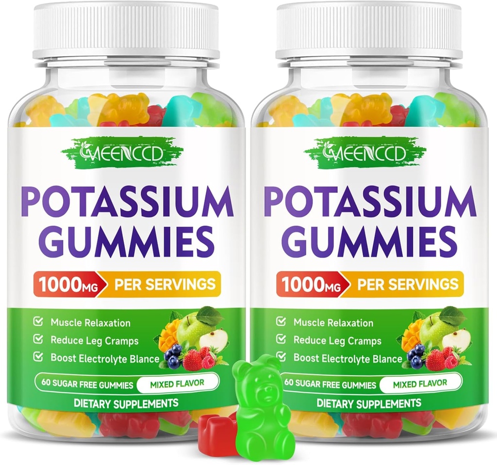 Potasium Citrate Gummies 1000mg, Potency Potnations Gummies for Dewata & Men, Dukung Krisis Leg & Muscle Health, Sugar- Free, Mixfed Fruit Flavor, 120 Count