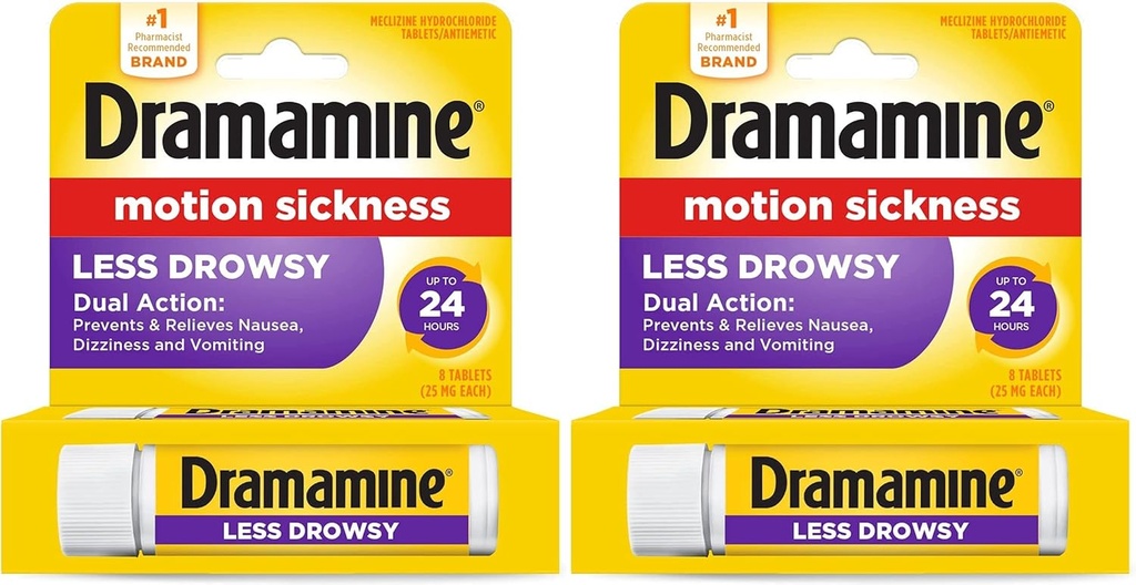 Dramamine All Day Less Drowsy Motion Sickness Relief 126; 8 Tablets Included (Pack of 2)