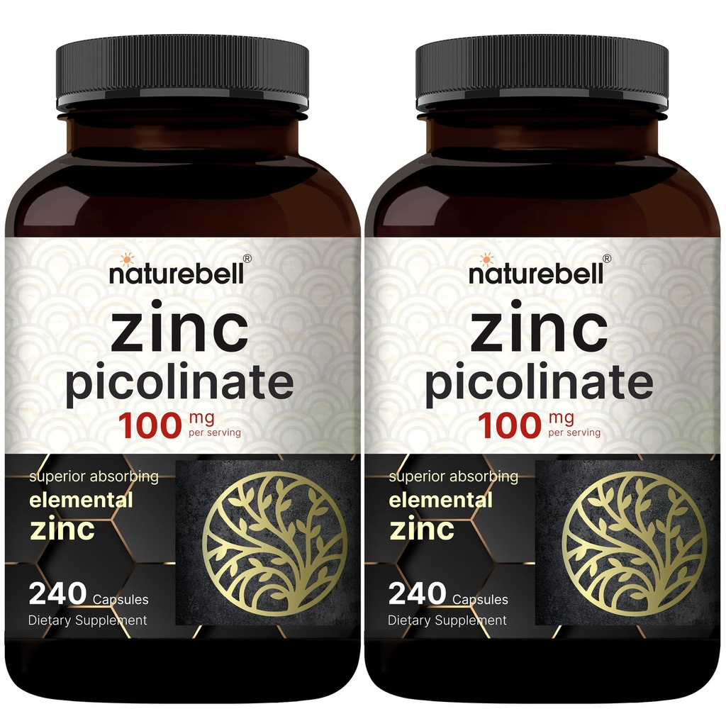 2 Pack Maximum Kekuatan Zinc 100mg, Zinc Picolinate Suplement, 480 Capsules, Zinc Vitamin dan Imune Vitamin untuk Enzyme Fungsi dan Dukungan Imune, Non-GMO dan Dibuat di AS
