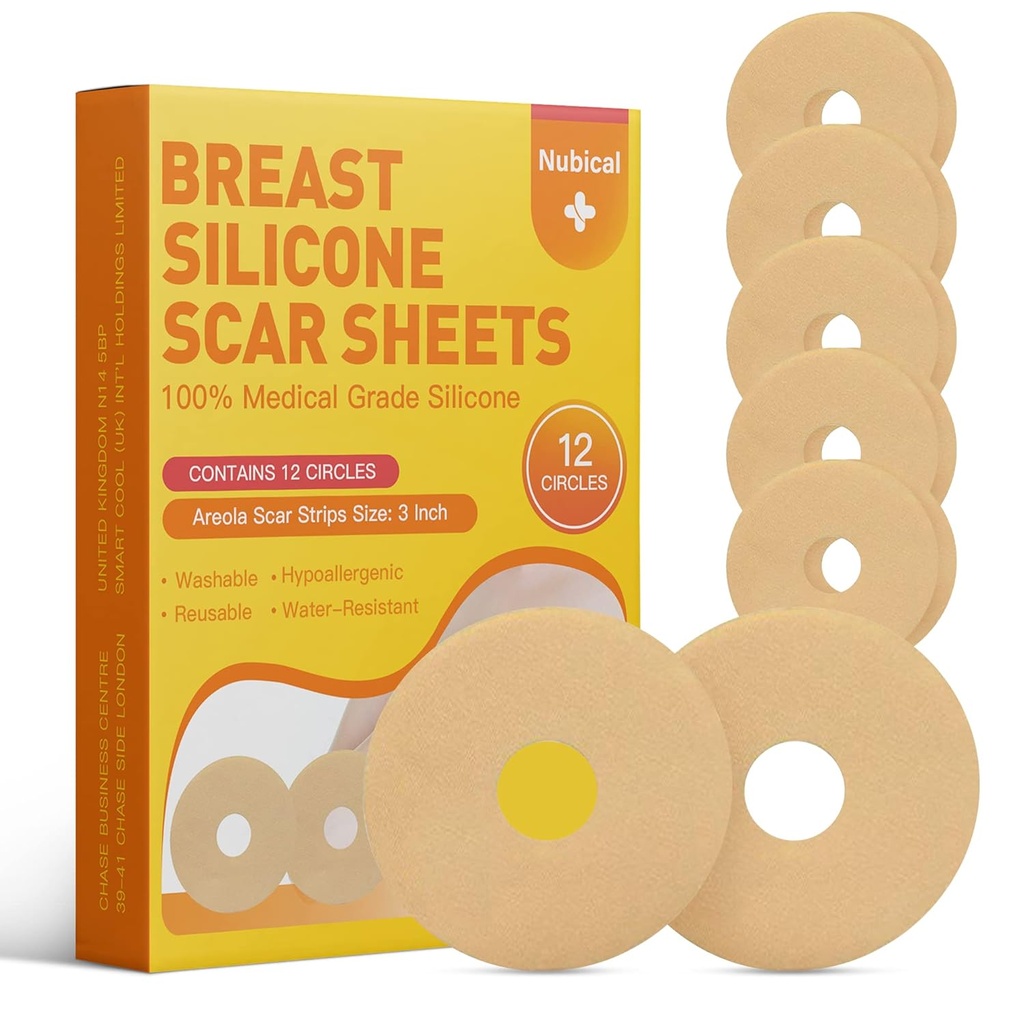 Scar Scar Sheets for Breast 12 Pack - Medical Scar Removal Shest Shest Pasokan Silice for Treatment - Areola Gel Circles (3 IN)