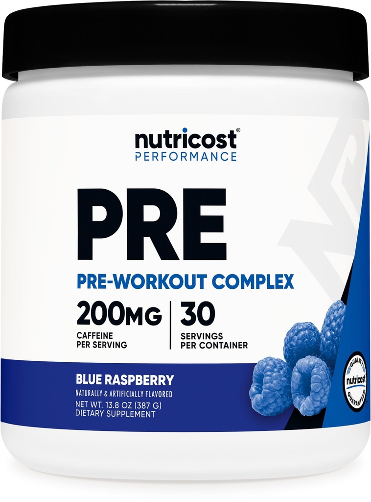Nutricost Pre- Workout Powder (30 Servis, Blue Raspberry) - Pre-Workout Suplemen Beta- Alanine, Taurine & Acids