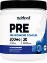 Nutricost Pre- Workout Powder (30 Servis, Blue Raspberry) - Pre-Workout Suplemen Beta- Alanine, Taurine & Acids