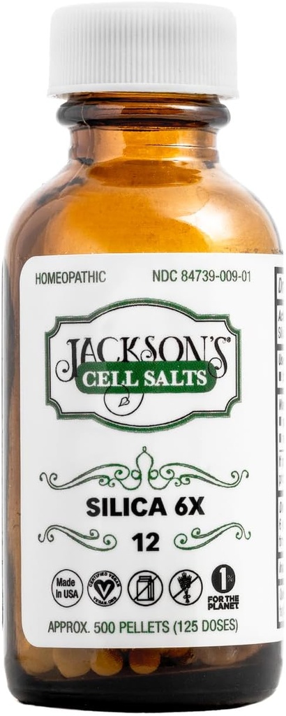 Jackson # 12 Cell Salt Silica 6X (500 Pellet Bottle) - Vegan bersertifikat, Lactose- Free Schuessler Tesis Garam Silicea 6X (Dibuat di USA)