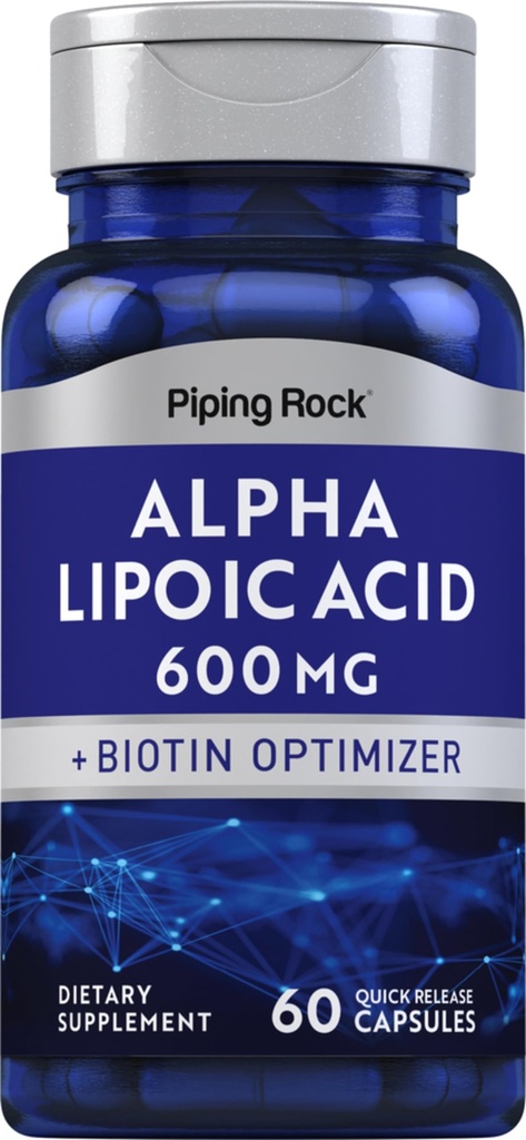 Piping Rock Alpha Lipoic Acid 600mg 124; ALA dengan Biotin Optimizer 124; 60 Capsules 126; Non-GMO, Gluten Free Suplemen