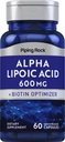 Piping Rock Alpha Lipoic Acid 600mg 124; ALA dengan Biotin Optimizer 124; 60 Capsules 126; Non-GMO, Gluten Free Suplemen