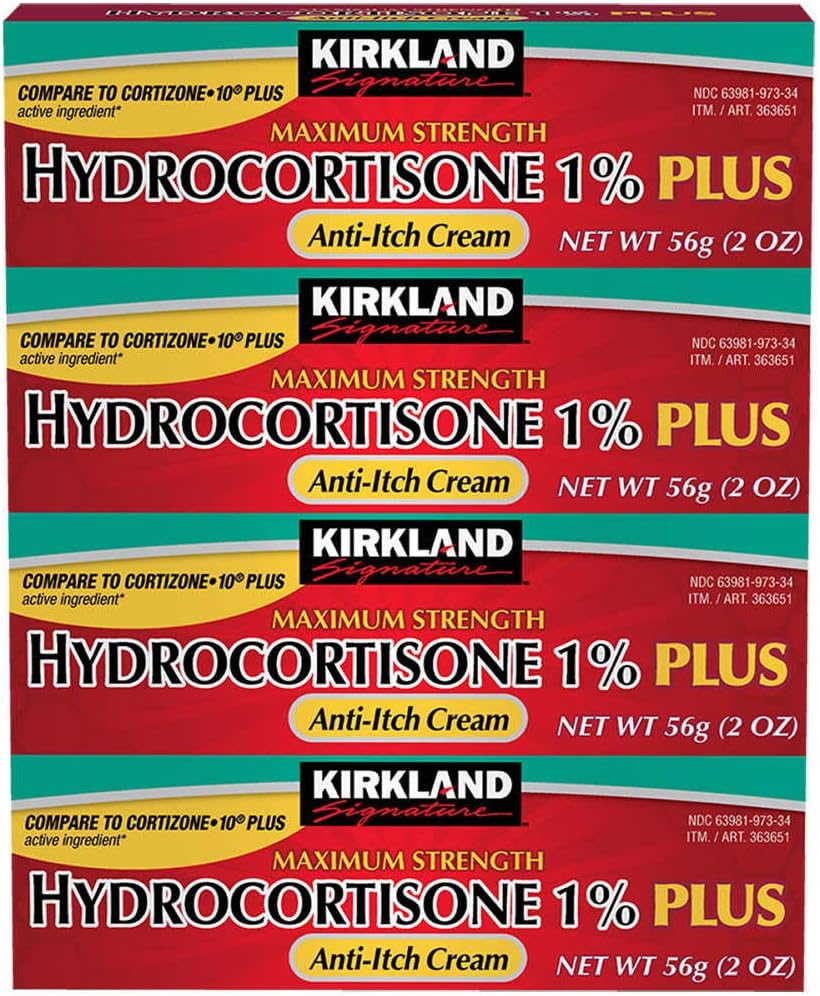 Kirkland Signature Hydrocortisone 1% Plus Anti- Itch Cream, 8 Ounces (Paket 4)