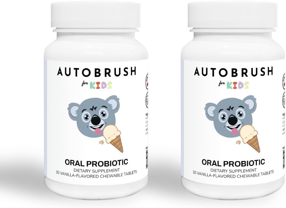 Autobrush Kids Orall-Care Slow Dissolve Probiotic Tablets 124; Dental Suplemen 124; Healthier Teeth dan Gums 124; Ballanced Mouth Bile 124; 30 Count (Vanilla) (2)