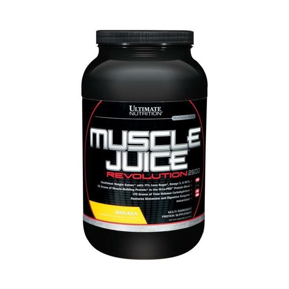 Ultimate Nutrition Juice Revolution 2600 Weight Gainer, Muscle Recovery with Glutamine, Mivault Casein dan Time Deplox Carbohydrates, Banana Protein Powder, 4.69 Pounds