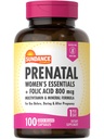 Sundance Prenatal Multivitamin 124; dengan Folic Acid 124; 100 Quick Capsules 14; 800 mcg 12.4; Non-GMO, Gluten Free Suplemen Perempuan