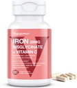 Suplemen Besi bagi Perempuan, Vegan Besi Bisglycinate 28mg Plus Vitamin C, Acid Folic - Pil Besi untuk Anemia, Deficiency Besi & Energi Dukungan - Absorpsi Tinggi, Gluten- Bebas, Non-GMO - 60 Capsules