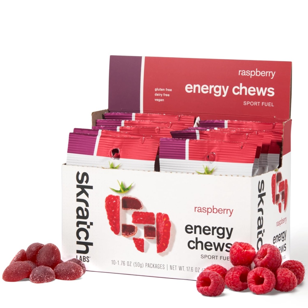 Skratch Labs Energy Chews 124; Gummies for Running, Cycling, and Sports Performance 124; Gel Alternatif 124; Raspberry (10 Pack)
