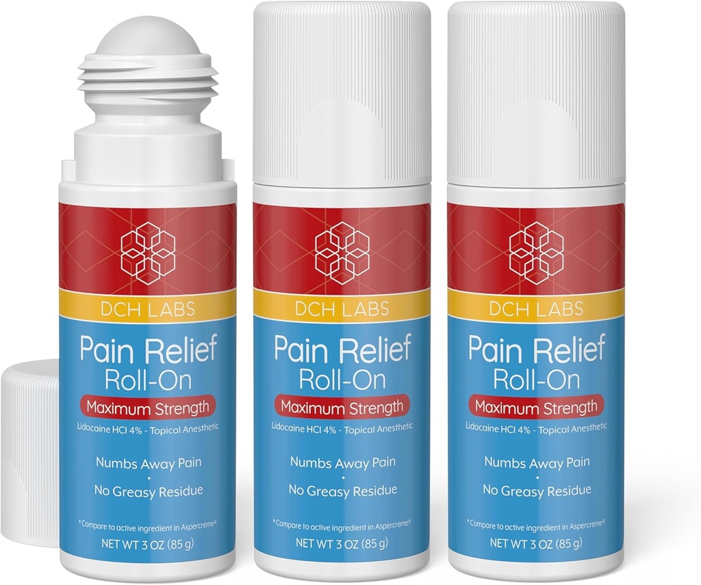 Maximum Power Relief Rolll-on, 3 oz Value Size, Lidocaine 4%, Numbs Pain Away, Nerve Pain, (3 Pack)