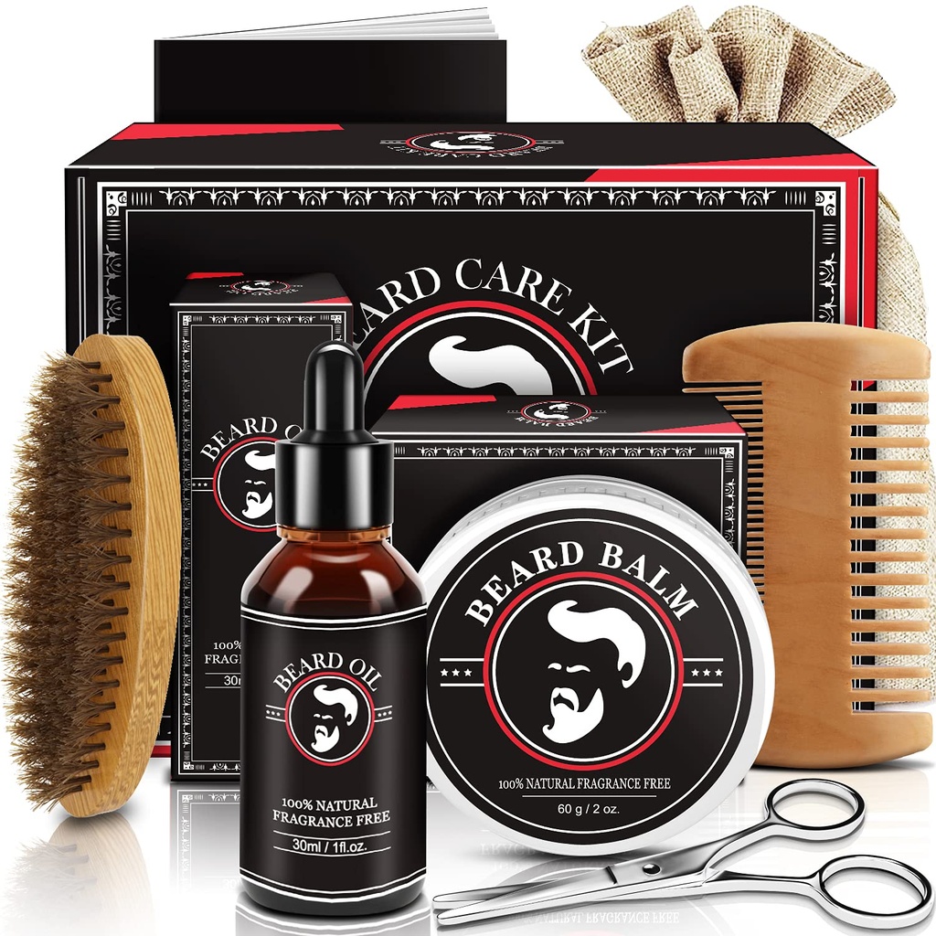 Father Day Dad Gifts, Beard Kit for Men, Beard Growth and Grooming Kit w / Beard Oil Beard Beard Beard Brush Beard Comd Scissor, Birthmarts for Men Husband-nya Bonger Son Brother