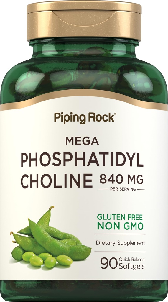 Piping Rock Phosfatidyl Choline Suplemen: 124; 840mg 124; 90 Softgels 124; dari Soy Lecithin 124; Non-GMO, Gluten Bebas