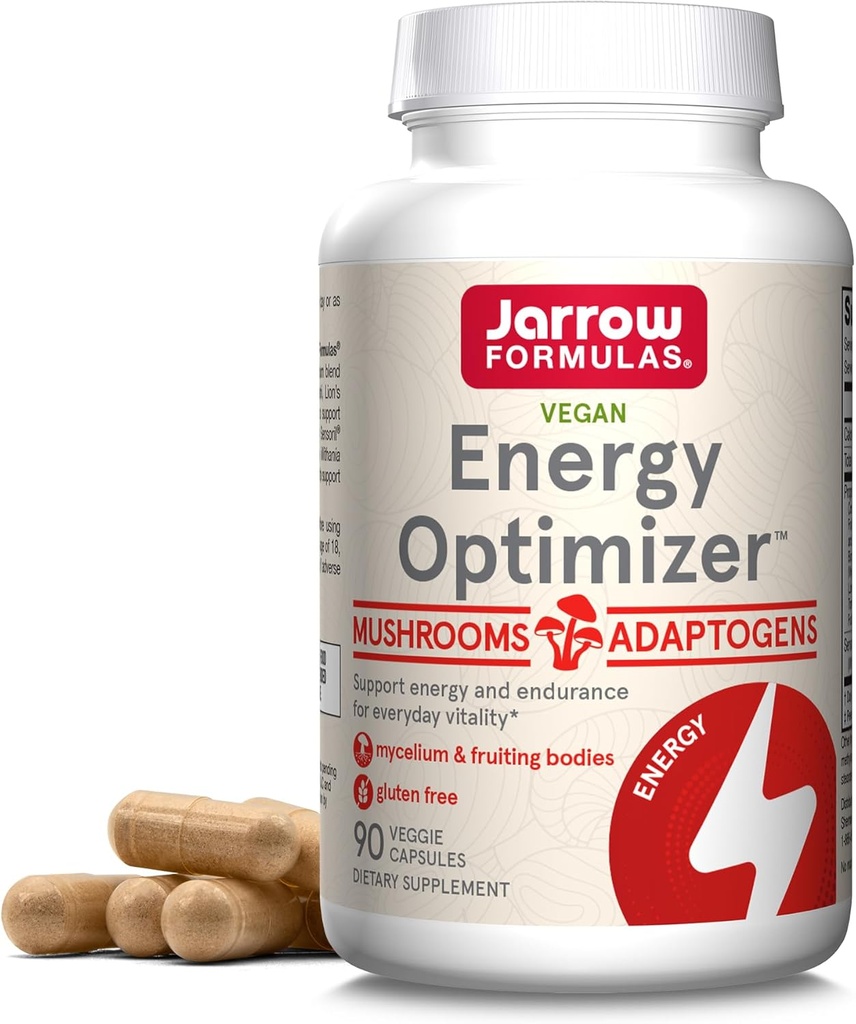 Jarrow Formula Energy Optimizer dengan Cordyceps, Reishi, Mane Singa, Shiitake, Raja Terompet, dan Turkey Tail Jamur, Suplemen Diet dengan Ashwagandha, 90 Veggie Capsules, 30 Hari Supply