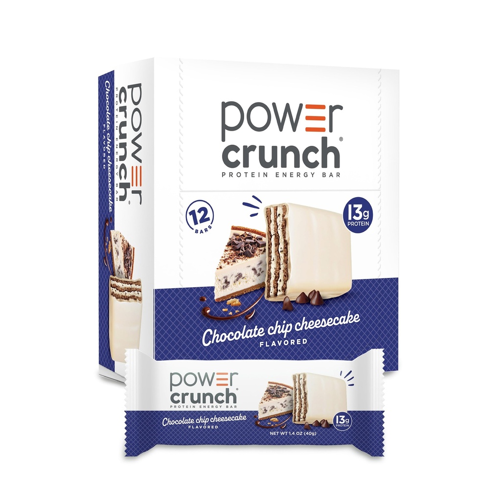 Power Crunch Protein Waper Bars, Snack Protein Tinggi dengan Rasa Lezat, Chocolate Chip Cheesecake, 1.4 Ounce (12 Count)