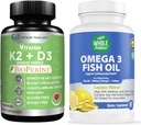 K2 + D3 dengan Bioperine Plus Kalsium Omega 3 Minyak Ikan yang Paling Efektif Bersama untuk Mendukung Hati & Bone Health, Joints dan Otak