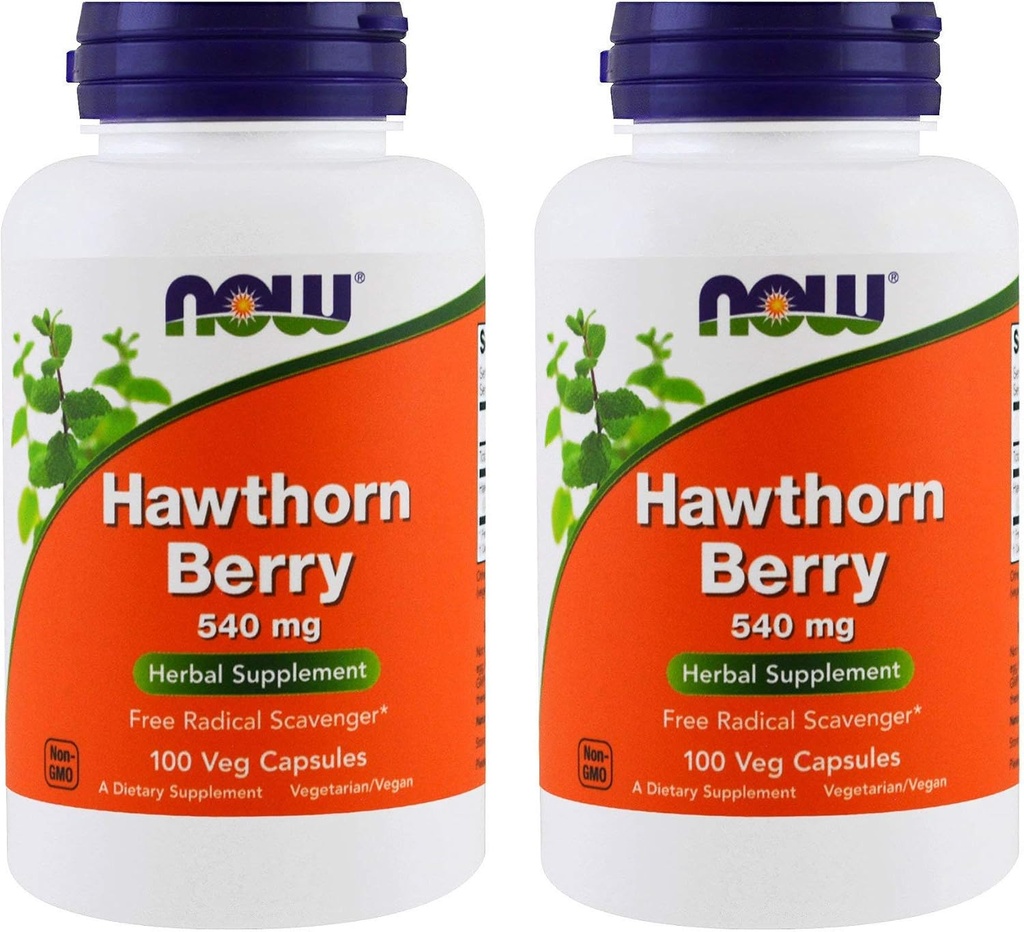 NOW Foods Hawthorn Berry 540 mg, 100 Veg Capsules (Paket 2)