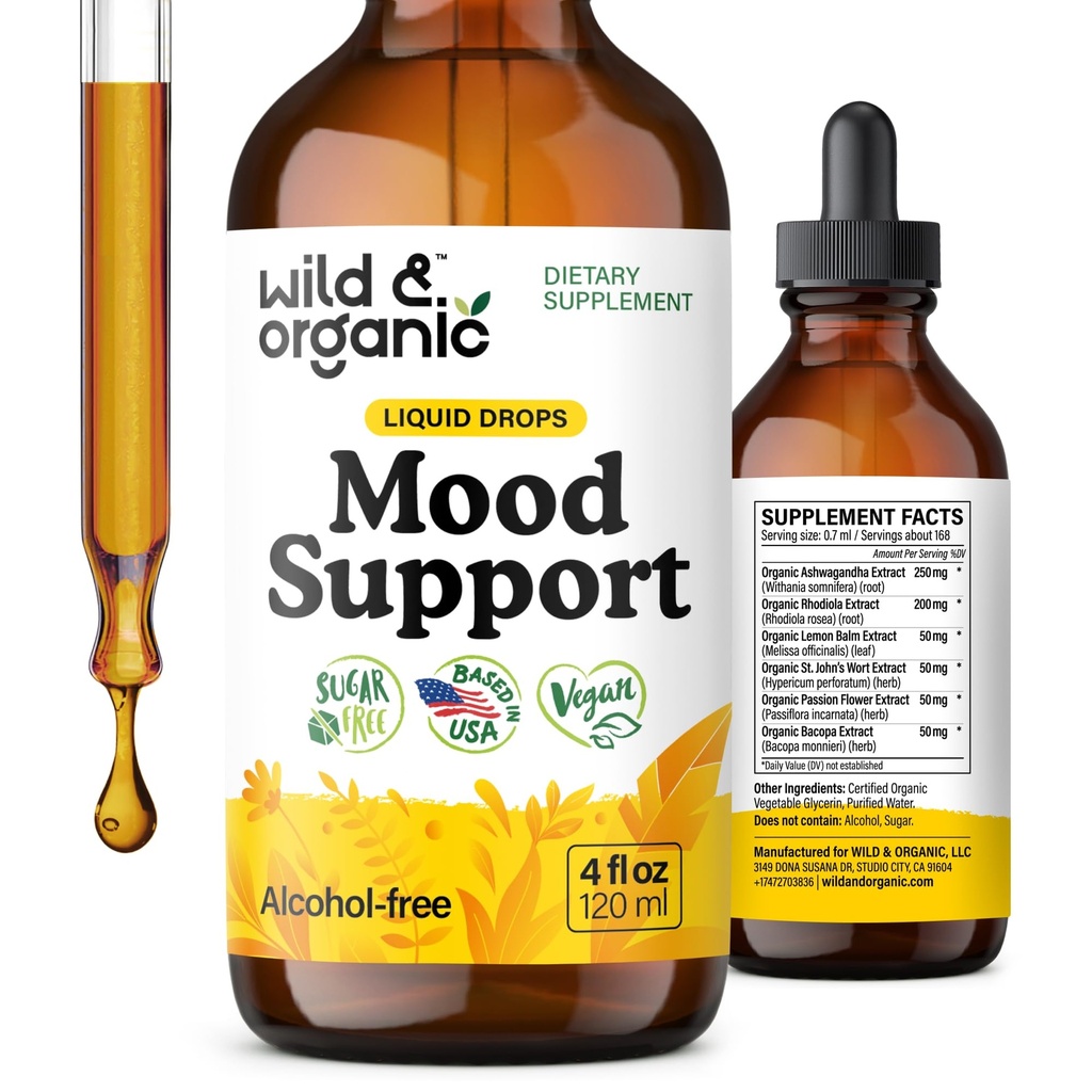 Suplemen Dukungan & Organik & Organik - Kandungan Cairan Alam untuk Energi Positif - Pelaksanaan Pikiran Tenang untuk Perempuan dan Pria - Non-Alkohol Ashwagandha & Rhodiola Root Tincture untuk Good Mood - 4 oz