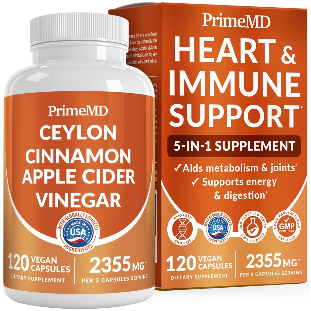 5-in- 1 Cinnamon Ceylon Capsules 235mg - Ceylon Cinnamon dan Apple Cider Vinegar dengan Turmeric, Panax Ginseng, Cinnamon, dan Bioperin, 120 ct