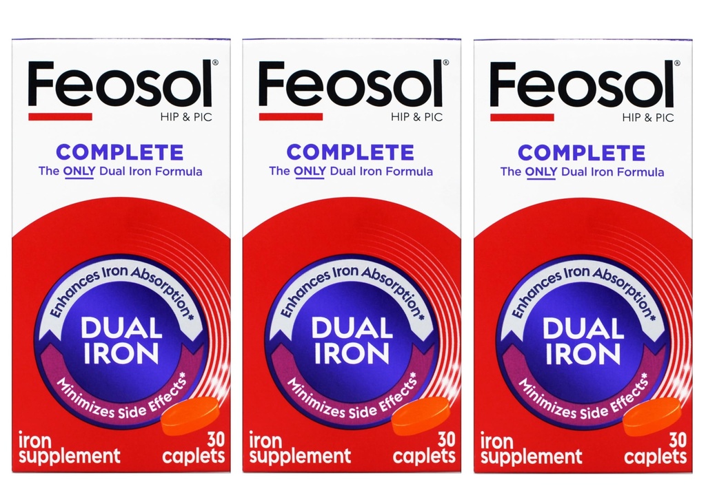 Feosol Bifera HIP & PIC Iron Suplement, Lengkap - 30 Caplets, Paket 3