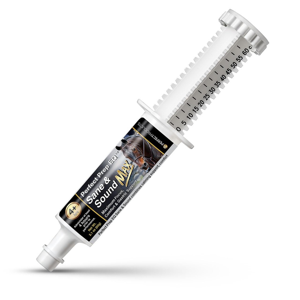Prep Perfect EQ Sane dan Sound MAX Horse Calming Tempel, Long- Acting, Max Strength Calming for Soundness and Anxiety, Show Safe, 60cc