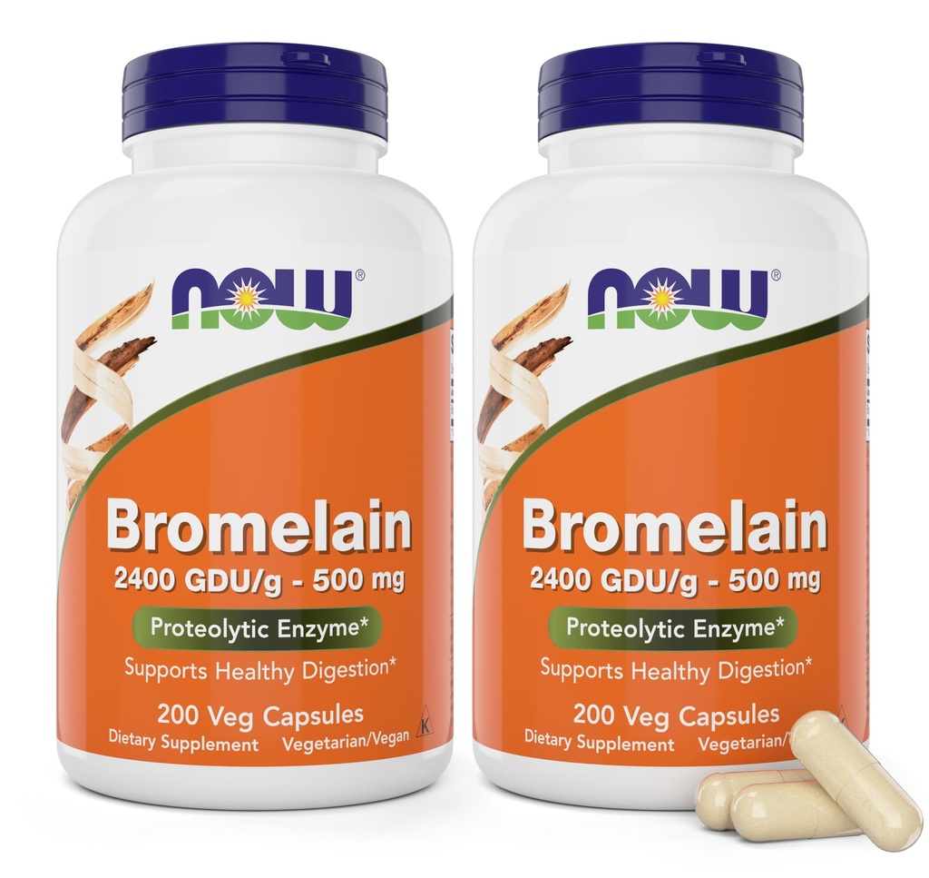 Sekarang Bromelain 500 mg, 200 Veg Capsules (Paket 2) Tambahan - Non- GMO, Vegan 500mg Caps