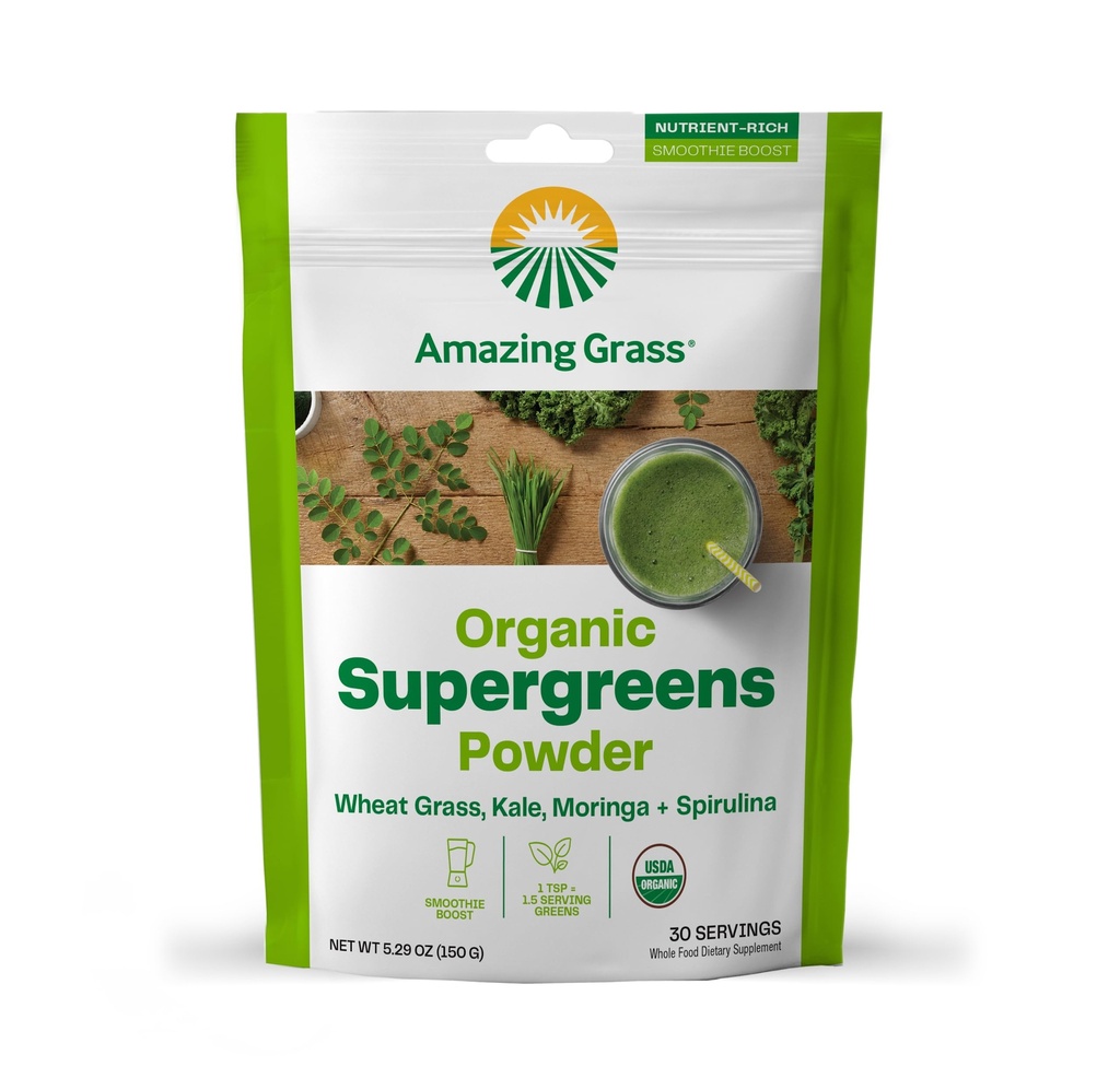 Amazing Grass Super Greens Booster: Greens Powder Smoothie Mix dengan Spirulina, Moringa, Wheat Grass & Kale Smoothie Booster, Chlorophill Menyediakan Yunani, 30 Servings
