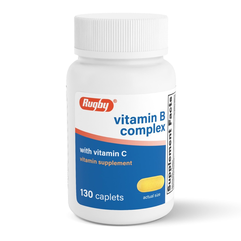 Rugby Vitamin B Kompleks dengan Vitamin C - Gluten- Free B Kompleks untuk Energi, Metabolisme, Nerve, dan Dukungan Imune, 130 Caplets