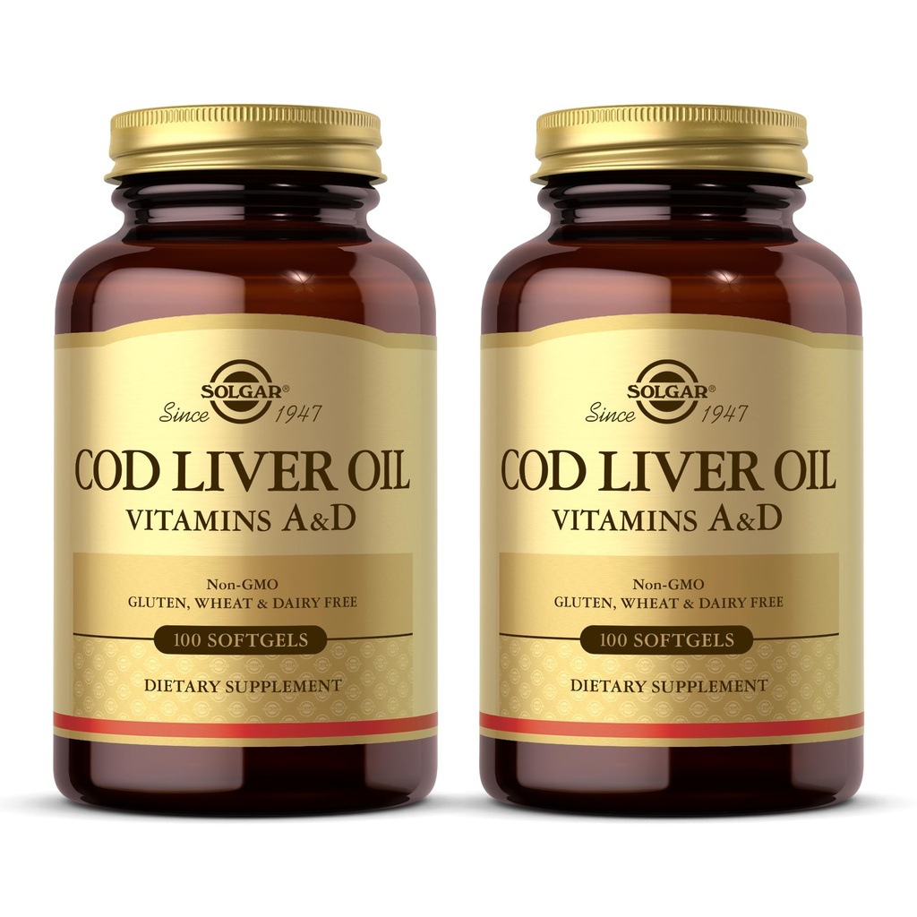 Solgar Cod Liver Oil - 100 Softgels - Menyediakan Vitamin A & D - Non-GMO, Gluten Free - 100 Servings