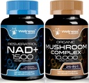 WELLNESS LABSRX NAD Suplemen, 1500 mg - Lipomal NAD + Tambahan dengan Resveratrol 124; Kompleks Jamur Organik - 1000mg - 25 dalam 1 Mushroom Kompleks Kapsul