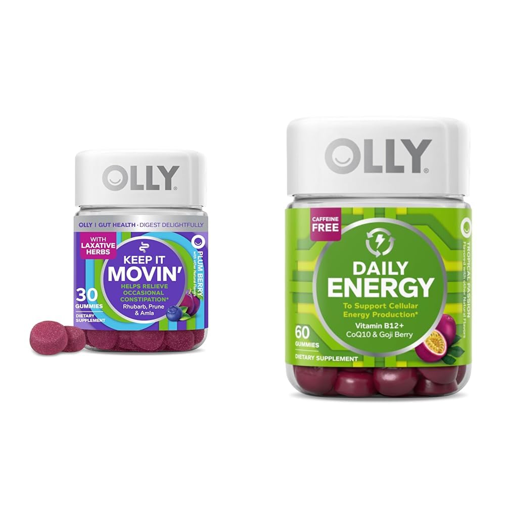 Perkembangan Konstilasi OLLY 30ct, Energi Gummy 60ct - Rhubarb Prunes Amla Berry, B12 CoQ10 Goji Tropical