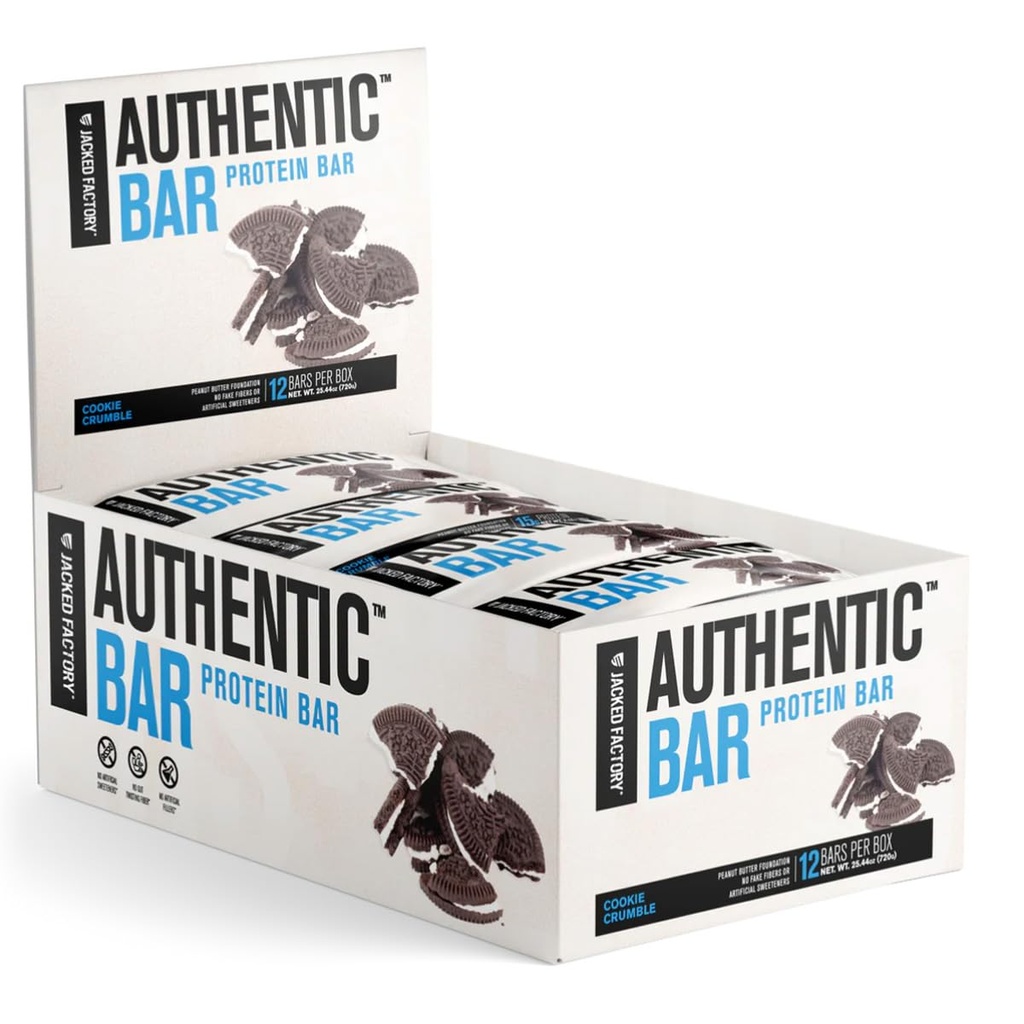 Authentic Bar Cookie Crumble Protein Bars - Tasty Meal Replacement Energy Bars w / 15g Whoin Isolate, Natural Sugars from Pure Honey, Healthy Fat Peanut Butter Foundation - 12 Pack