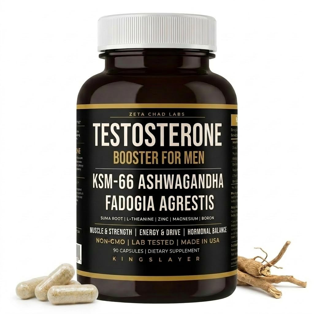 Kingslayer: 7-in- 1 Testosterone Booster untuk Men w / KSM-66, Fdogia, Suma Root, L- Theanine, Zinc, Boron, Magnesium - Otot, Energi, Libido & Fokus