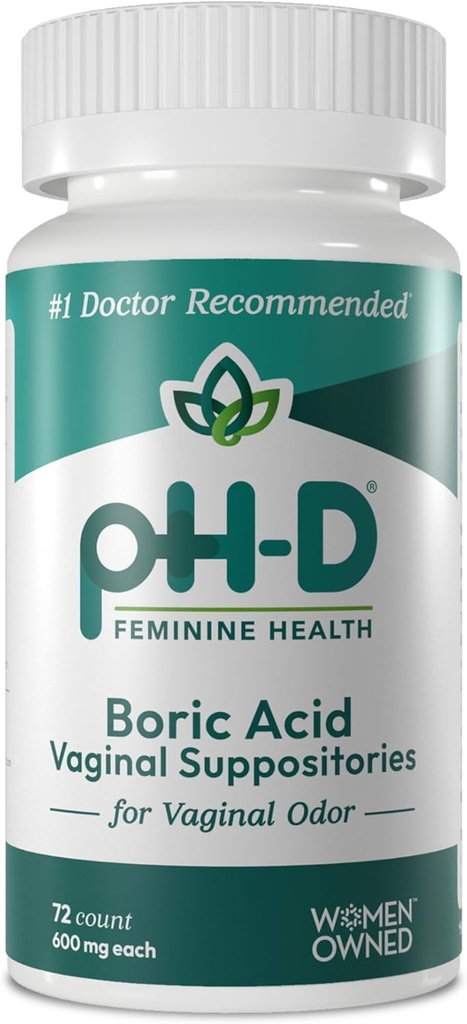 pH-D Feminine Health - 600 mg Boric Acies - Woman Owned - for Vaginal Odor Use - 72 count