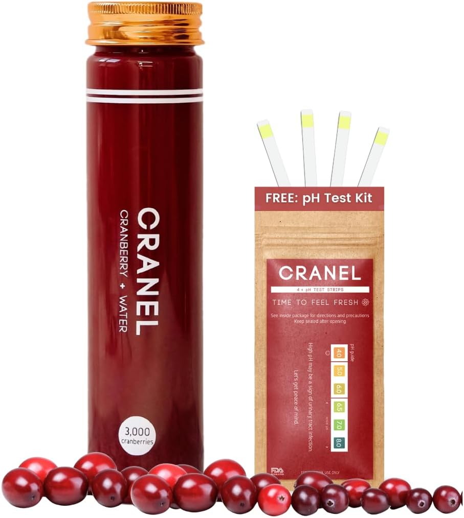 CRANEL Fast- Acting Cranberry Formula - Urinary Tract & Gut Duck - (1 Mingguan) + Free PH Test Kit 124; 3,000 Cranberry, No Sugar, Vegan, Secara klinis Proven