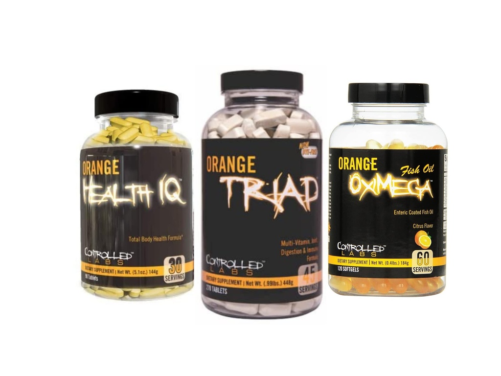 INDOLLED LABS Overall Health Bundle, 45 Serving Orange Triad, 90 Count Orange Health IQ, 120 Orange Oximega Fish Oil, Gedung Muscle dan Pemulihan untuk Pria dan Perempuan