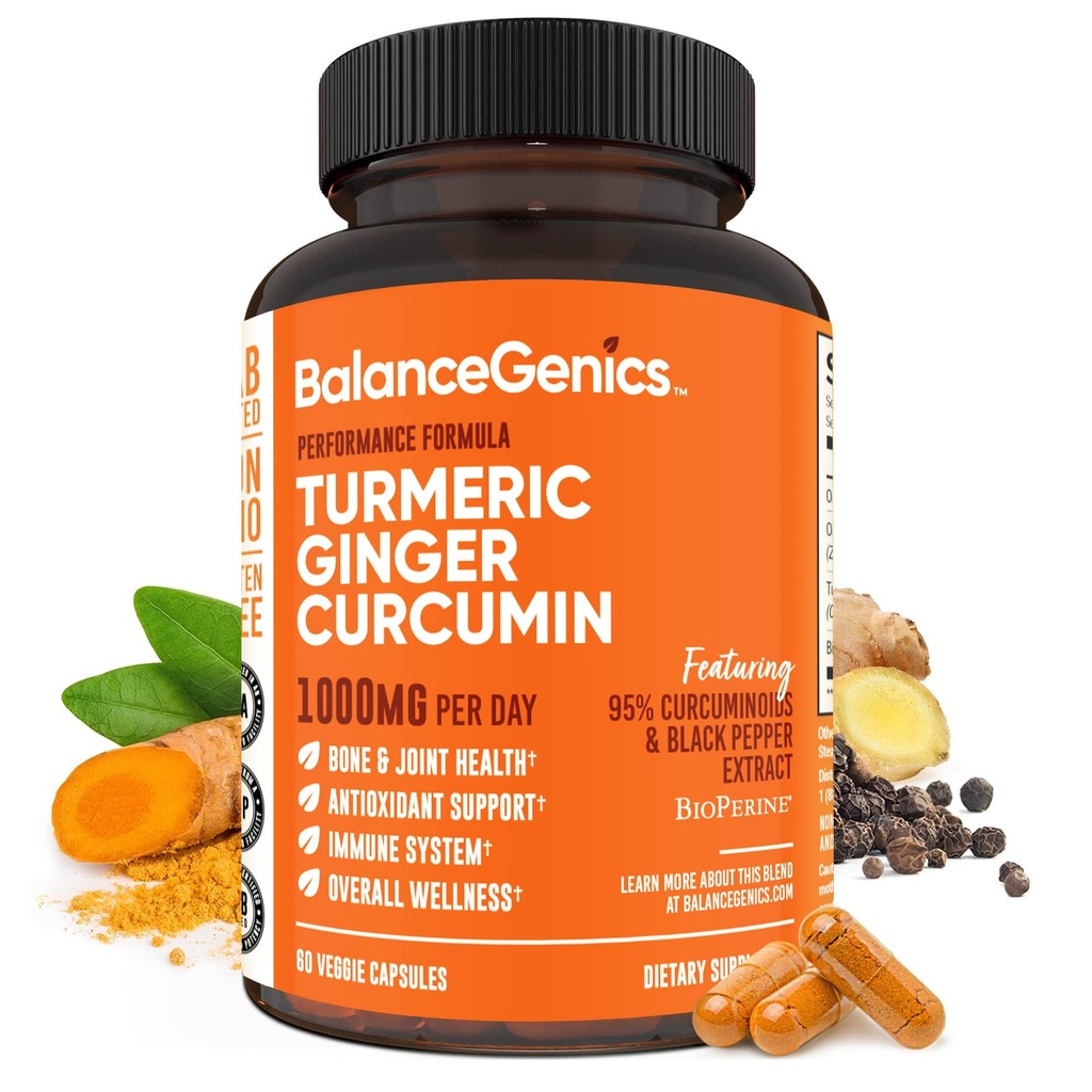 Suplemen Curcumin Turmeric dengan Black Pepper & Ginger Root 1000mg 124; OptimaFormula 95% Curcuminoid Curcuma Curcuma; Gabungan Kesehatan & Inflammation Dukungan 124; 60 Capsules Powder Filled