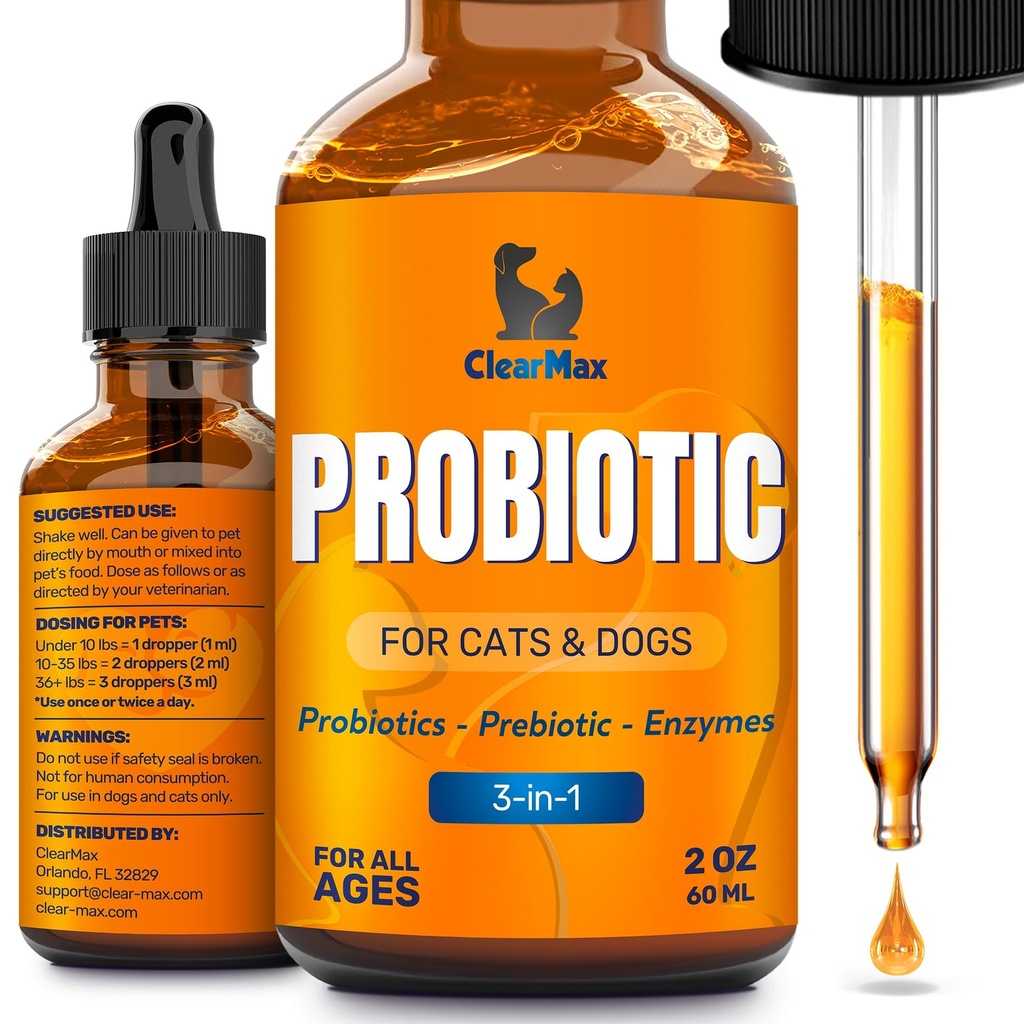 Produksi Liquid untuk Anjing dan Kucing - 6 Milyar CFU Pet Digetical Dukungan - Propoles Dog dengan Enzymes - Cat Probiotic Supplemen - 2-oz Botol
