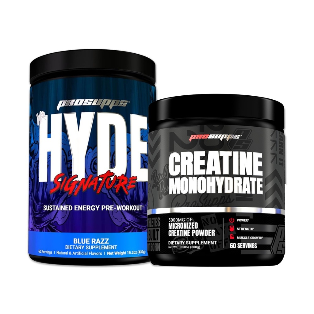 PROSUPPS Hyde Signature Substained Energy Pre-Workout, Blue Razz - 60 Servings, dan Creatine 300 Bundle