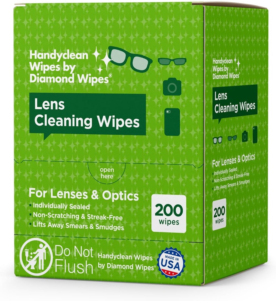 HandyClean Pre- Moistened Lent Cleaning Wipes, Eyeglass Wipes, Screen Wipes, 200 ct 6 x 5 inch Dikemas Secara Individual Lens Cleaner Wipes