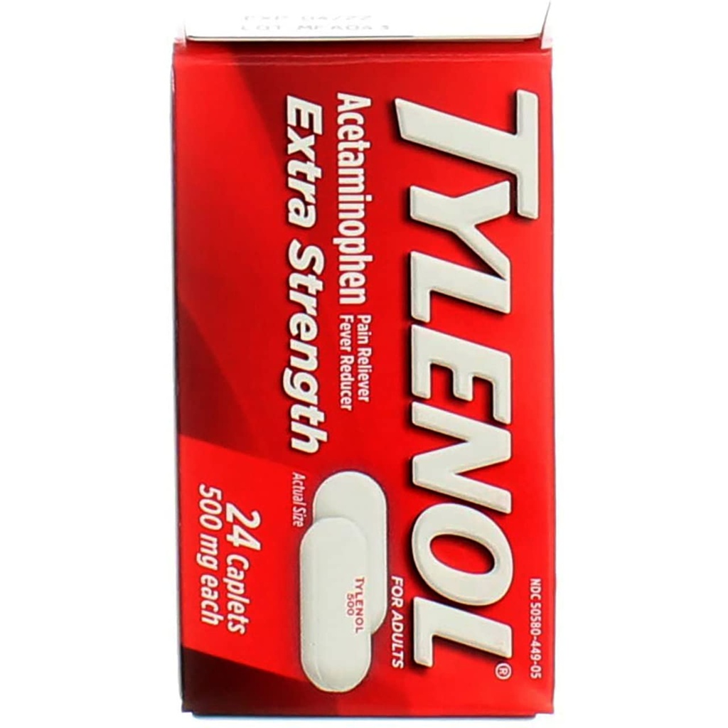 Tylenol Extra Strength Caplets, 500 mg - 24 ct, Kemas 3