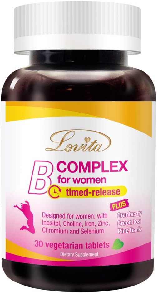 Lovita B Suplemen Kompleks untuk Perempuan - Potensi Tinggi Rilis dengan Besi, Vitamin C, Cranberry, Pine Bark, Teh Hijau, 30 tablet Vegetarian