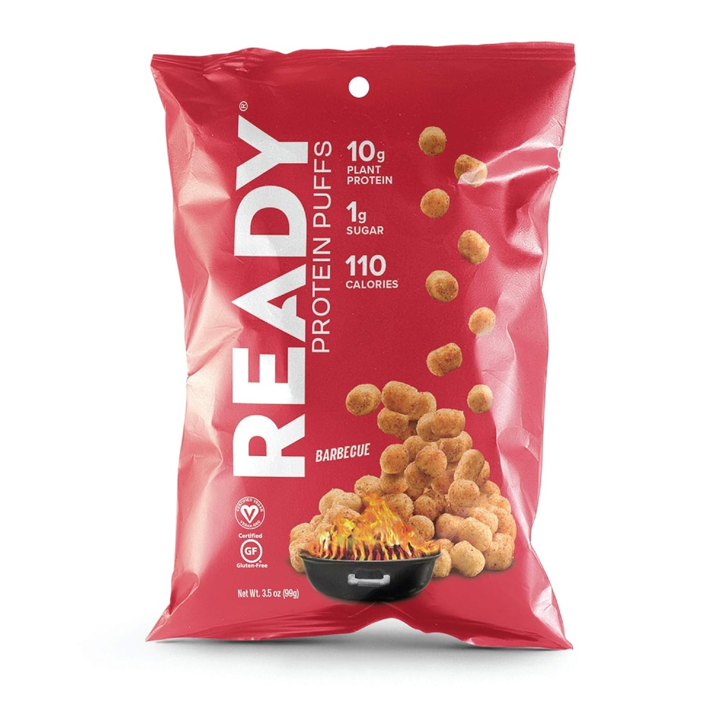 Ready ® Protein Puffs - Guilt-Free, High- Protein Crunchy Snack - 10g Plant-Based Protein, 110 Calories - Vegan, Gluten- Free, No Artificial Flavors - Barbecue (Case of 6, 3.5 oz Bags)