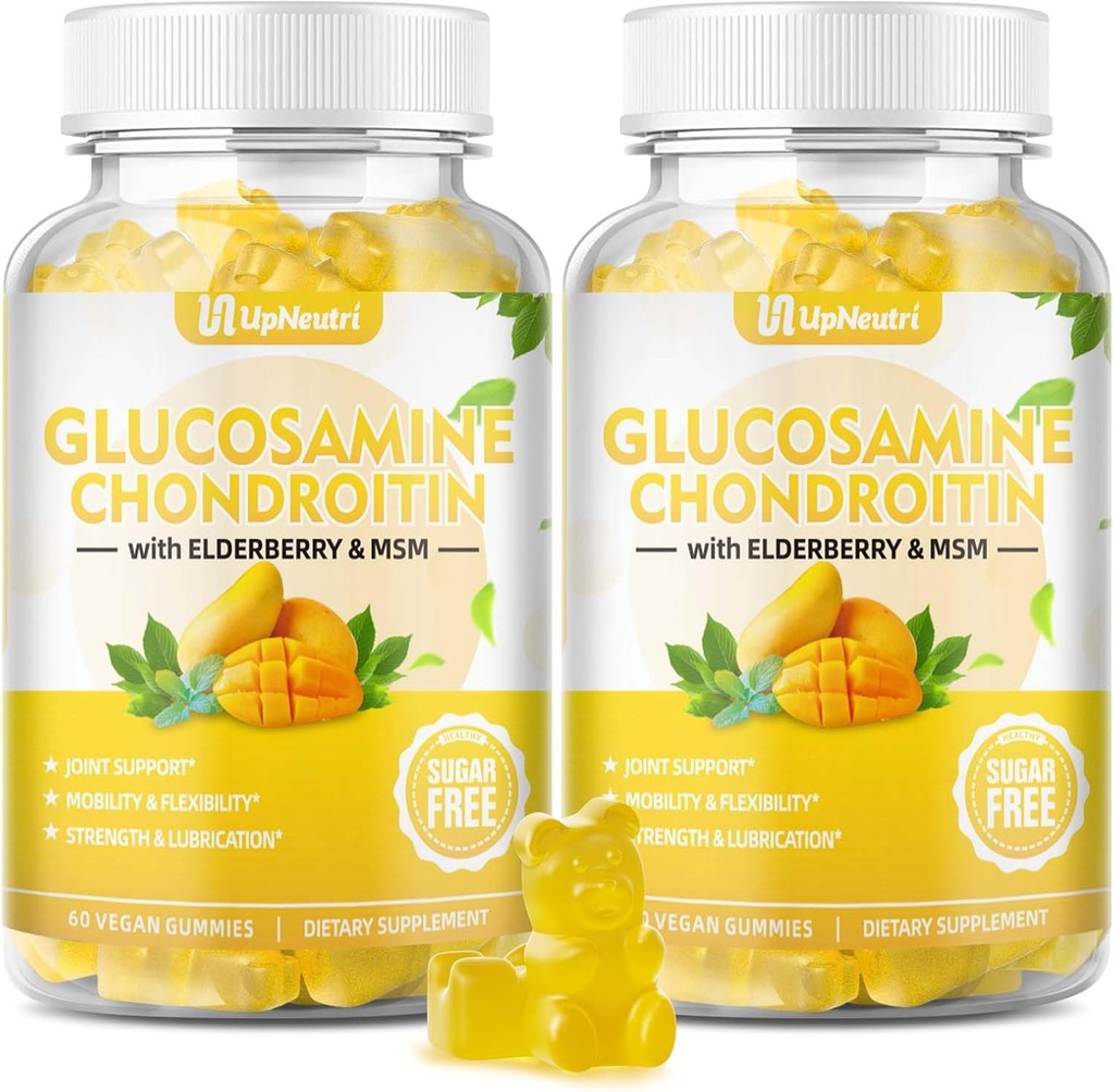 Sugar Free Glucosamin Chondroitin Gummies, Ekstra Kekuatan 1.00mg Glucostamine dengan Chondroitin MSM & Elderberry & Turmeric, Supplemen Dukungan Gabungan untuk Pria & Wanita Bergerak Bebas Kesehatan Bersama