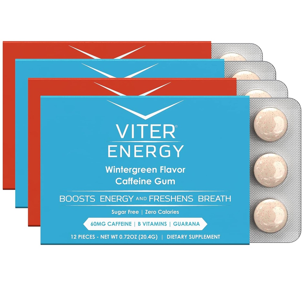 Viter Energy Caffeinated Gum 60mg Caffeine, B Vitamin, Guarana, Sugar Free.