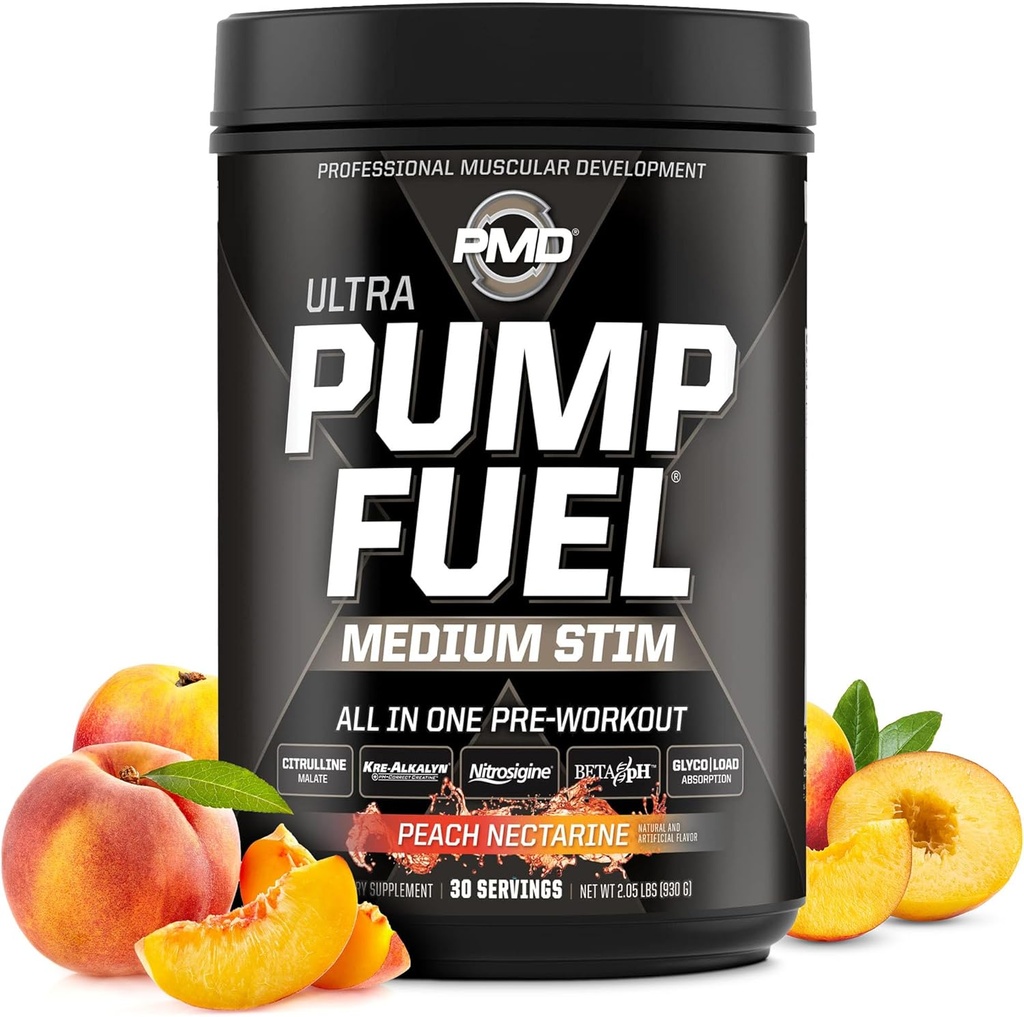 PMD Sports Pump Fuel Ultra Medium - Premium Premium Pre Workout Popper & Muscle Pump, Greater Focus, Endurance & Recovery, Premium Creatine, Arginine & Beta Alanine