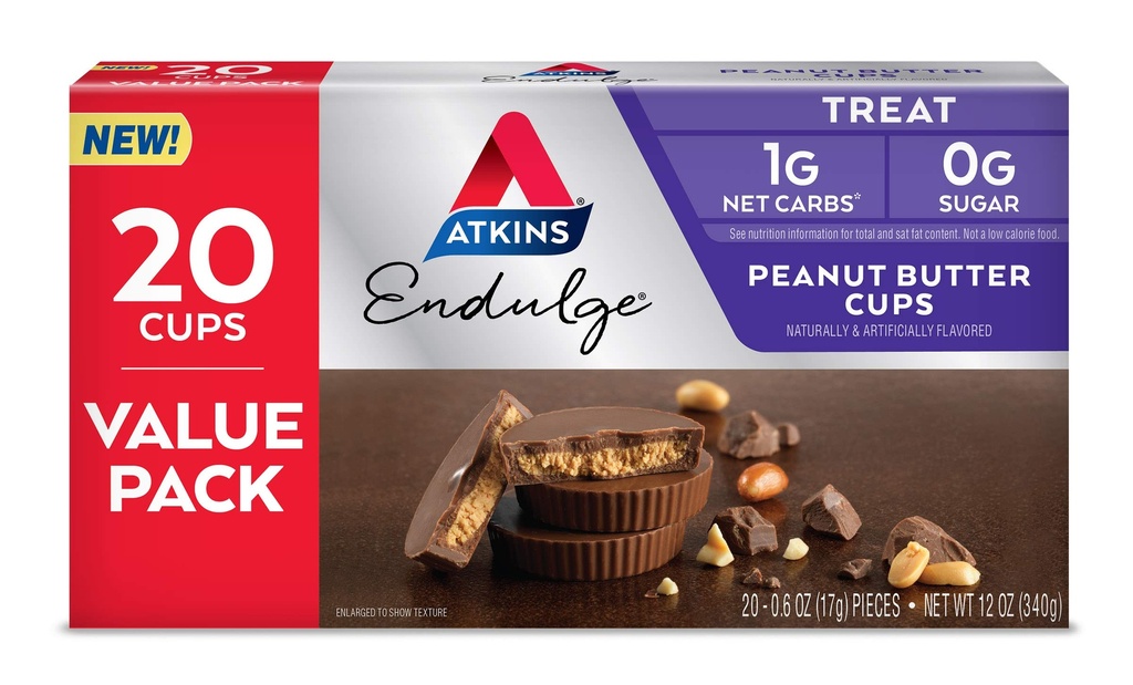 Atkins Endulge Peanut Butter Cups, Favorit Dessert, Low Carb, 0g Sugar, 20 Count