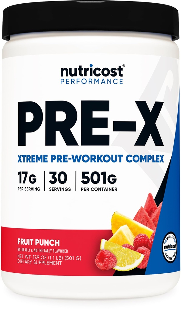 Nuttricost Pre- X Xtreme Pre- Workout Powder, Fruit Punch, 30 Servings, Vegetarian, Non- GMO dan Gluten Free